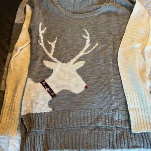Gray and Cream Reindeer Sweater